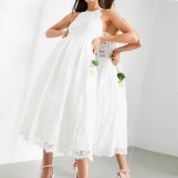 Asos Women’s Valerie Lace Neck Halter Midi Dress